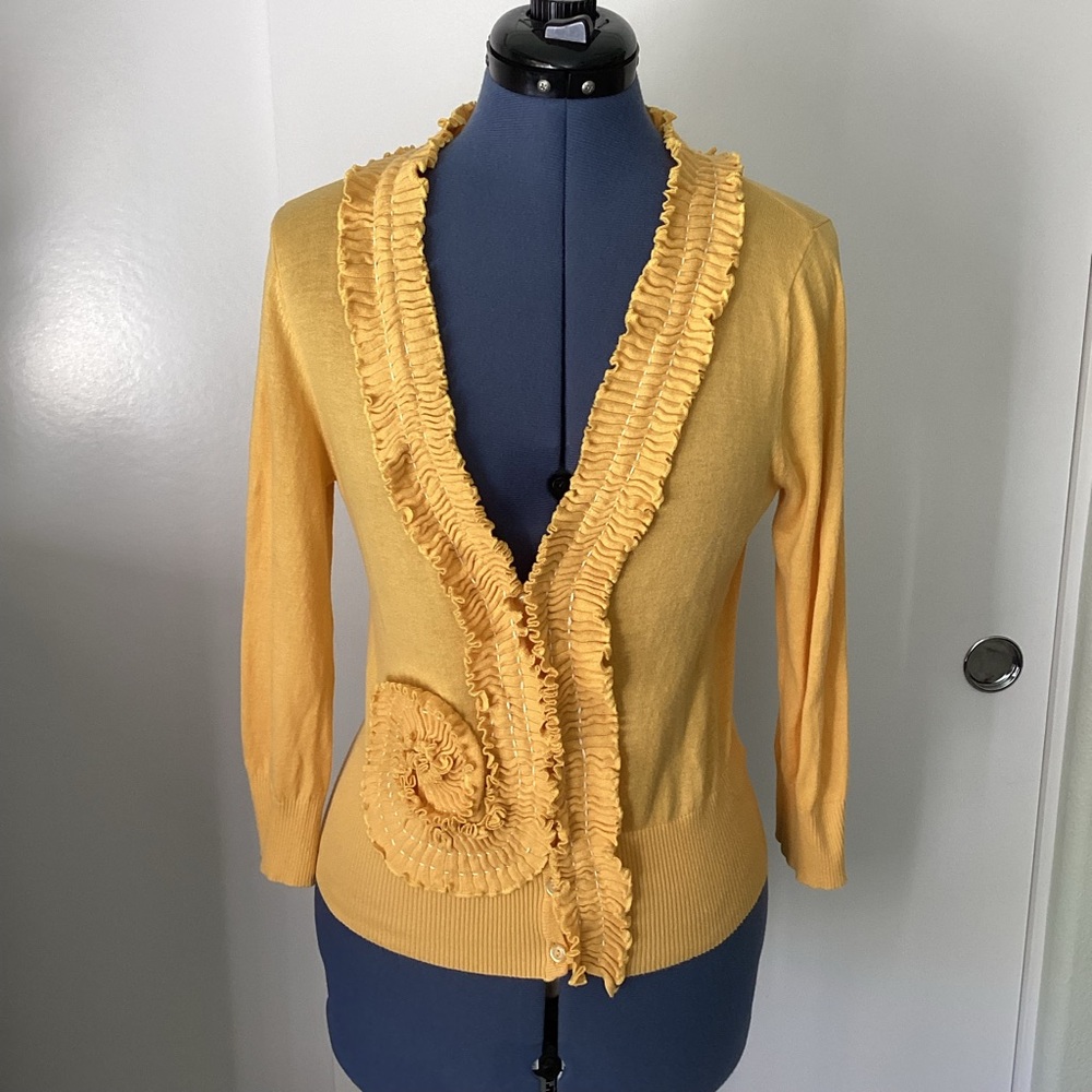Anthropologie Yellow Ruffle-Trim Cardigan